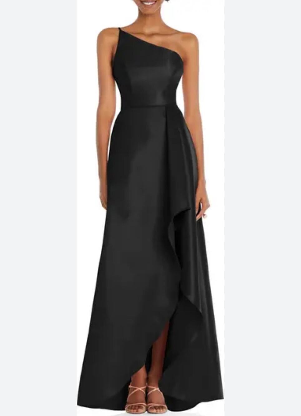 Alfred Sung Black One-Shoulder Satin Gown - Size 8 (new)